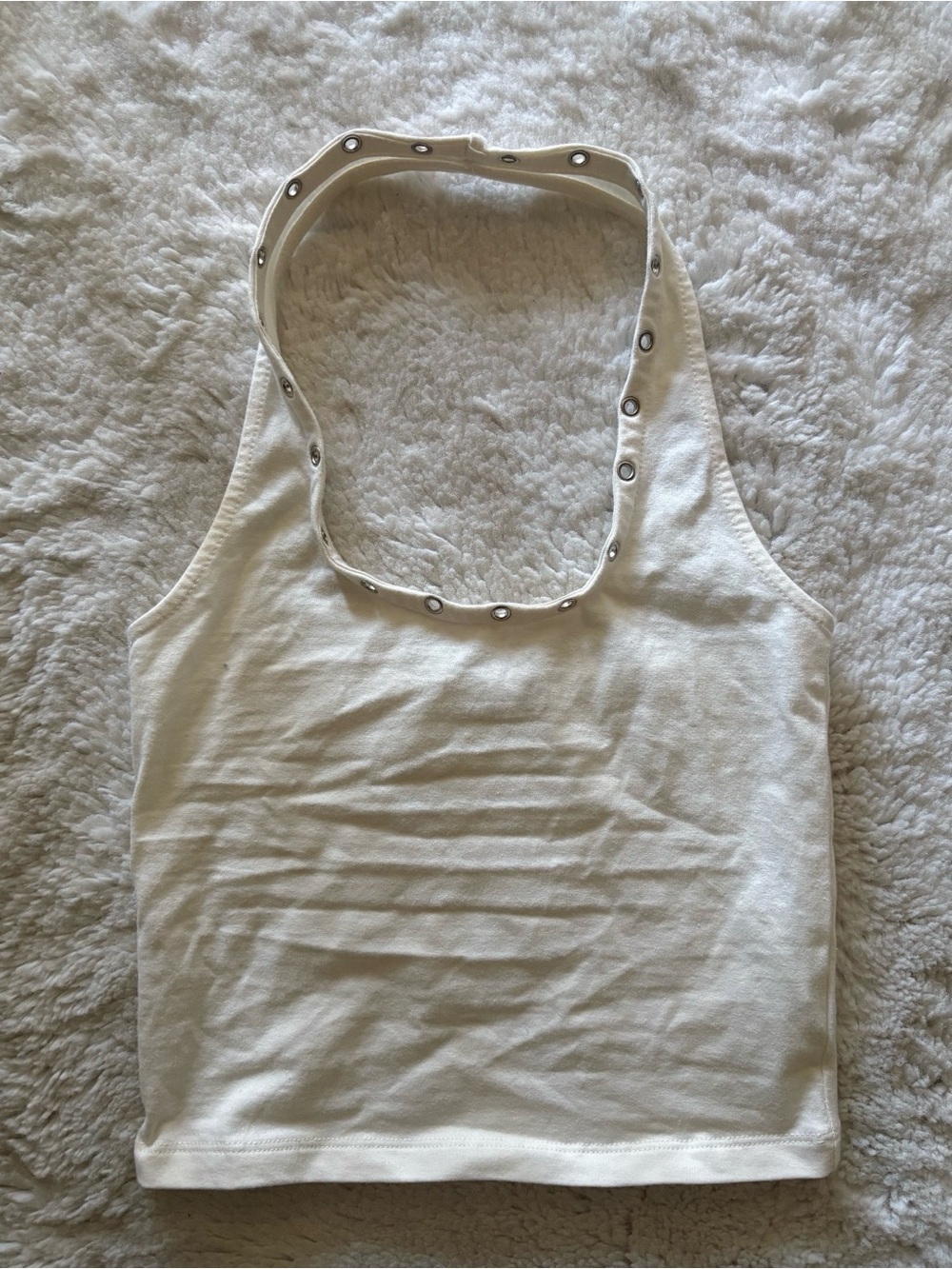 Edikted Cream Halter Tank with Eyelet Trim